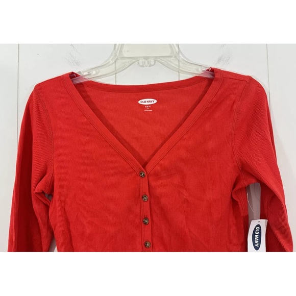NWT Old Navy Shirt Women's Size S Red Long Sleeve V-Neck Top Shirt - Picture 2 of 5